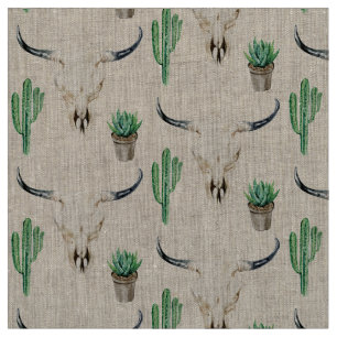Boho Rustic Skull Cactus Gemustert Stoff