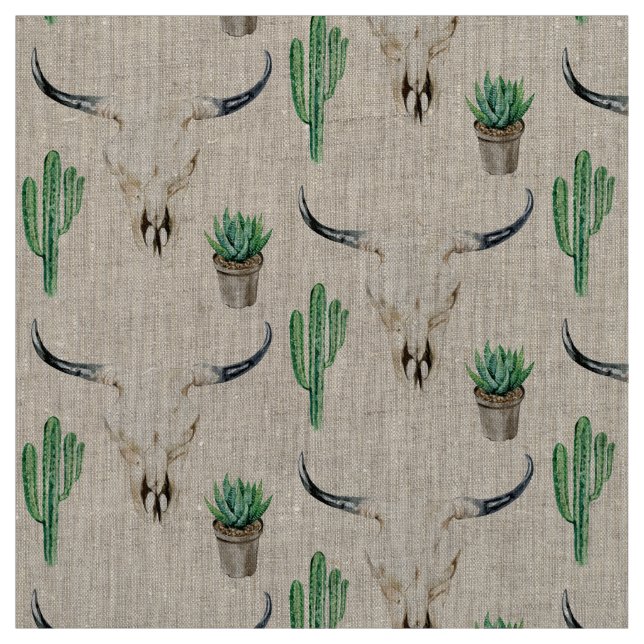 Boho Rustic Skull Cactus Gemustert Stoff (Muster)