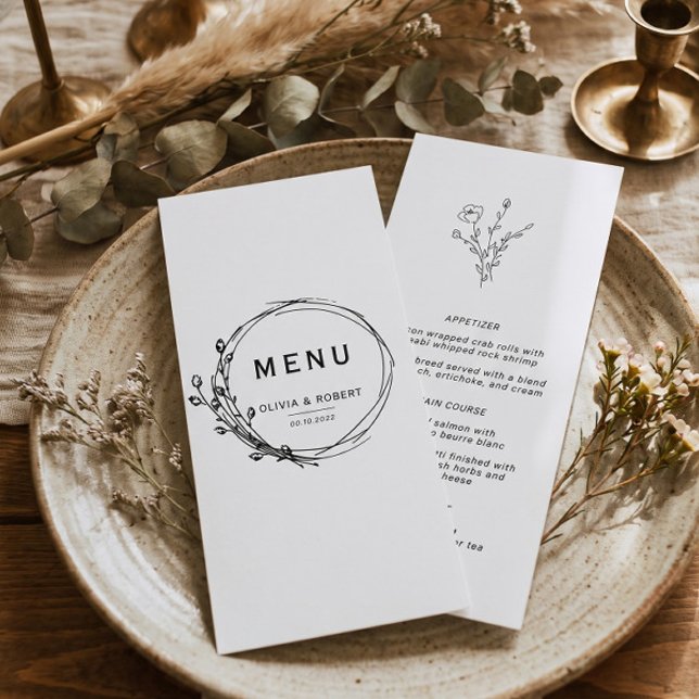 Boho Rustic Style Simple Floral Wedding Menükarte (Von Creator hochgeladen)