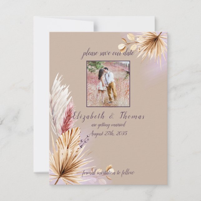 Boho Rustic Summer Pampas Grass Wedding Save The Date (Vorderseite)