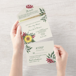 Boho Rustic Sunflower Wedding All In One Einladung
