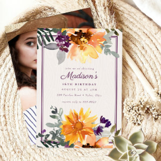 Boho Rustic Sunflower Wildblume Foto Geburtstag Einladung