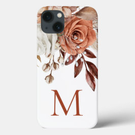 Boho Rustic Terracotta Florals Monogram Initial Case-Mate iPhone Hülle