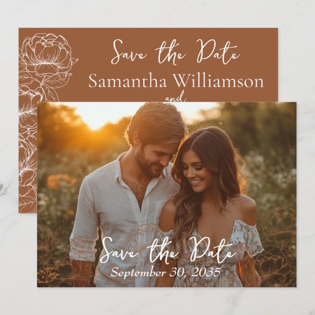Boho Rustic Terracotta Minimalistische Hochzeit Save The Date (Vorne/Hinten)
