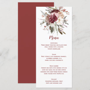 Boho Rustic Terracotta Peach Marsala Wedding Menu Menükarte