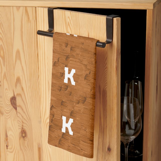 Boho Rustic Textured Wood braun personalisiert Geschirrtuch (Drittel gefaltet)
