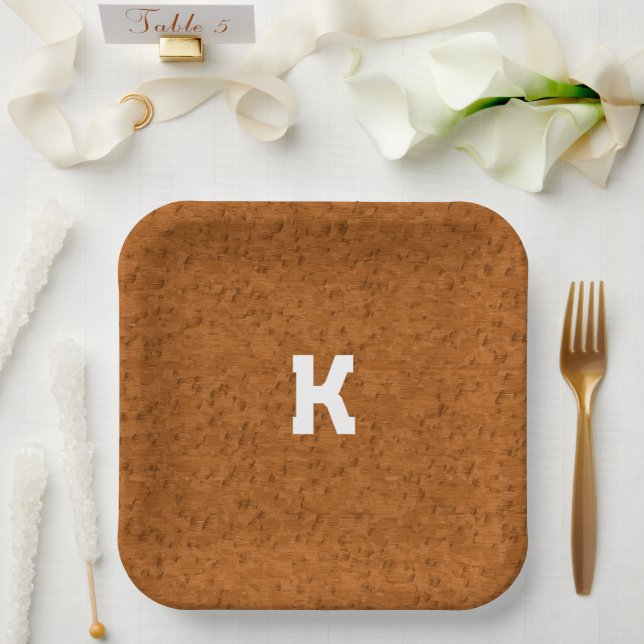 Boho Rustic Textured Wood braun personalisiert Pappteller (Hochzeit)