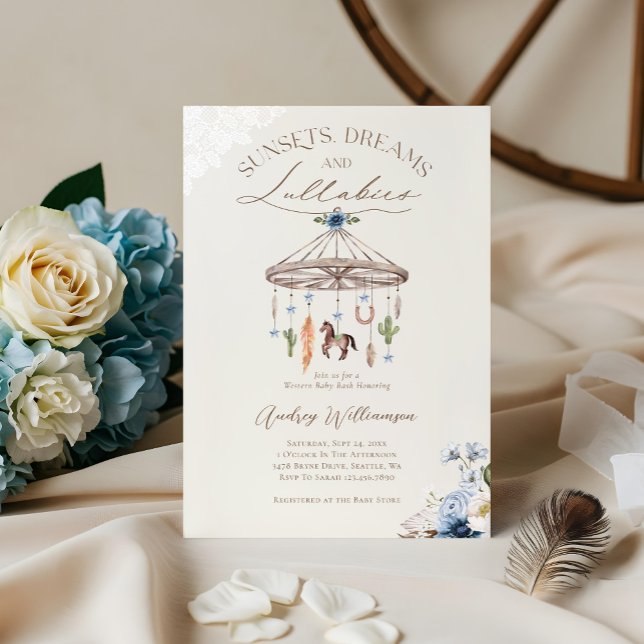 Boho Rustic Wagon Wheel Mobile Western Babydusche Einladung (Boho Rustic Wagon Wheel Mobile Western Baby Shower Invitation (Front))