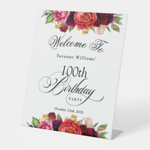 Boho Rustic Watercolor Floral 100. Geburtstagspart Sockelschild