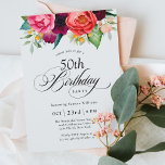 Boho Rustic Watercolor Floral 50. Geburtstagsparty Einladung<br><div class="desc">Diese wunderschöne feminine und rustikale Boho Stil 50. Geburtstagsfeier Einladung hat eine prächtige reiche Farbpalette in Terrakotta, tiefes Pfirsich, bordeauxrot, lila, aquamarin und gelb. Die wunderschönen botanischen Aquarellelemente haben einen naturinspirierten Bio Reiz und machen den einladenden Pop stilvoll. Elegante Kalligraphie-Skripte Zauber das Wort "Geburtstag" mit Flair. Personalisieren Sie die Textvorlage...</div>