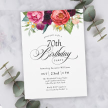 Boho Rustic Watercolor Floral 70. Geburtstagsparty