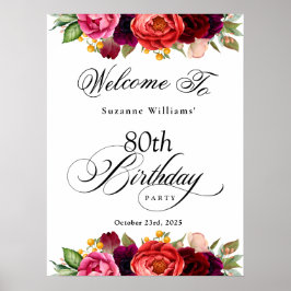Boho Rustic Watercolor Floral 80. Geburtstagsparty Poster