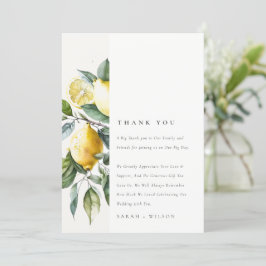 Boho Rustic Watercolor Yellow Lemon Garden Wedding Dankeskarte