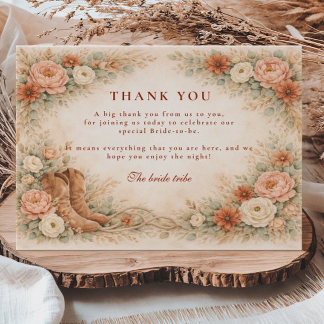 Boho Rustic Western Bridal Shower Dankeskarte (Von Creator hochgeladen)