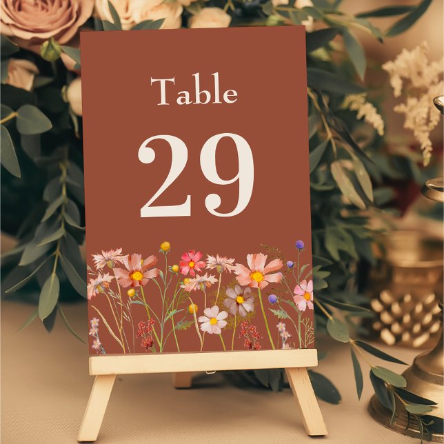 Boho Rustic Wildblume Floral Burnt Orange Wedding Tischnummer (Boho fall rustic Wildflower floral burnt orange and beige Wedding table cards)