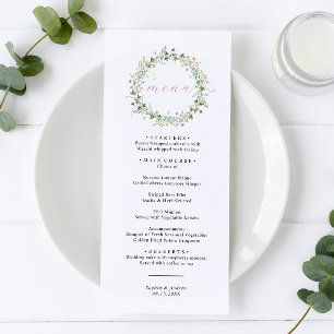 Boho Rustic Wildblumen Wedding Menu Menükarte