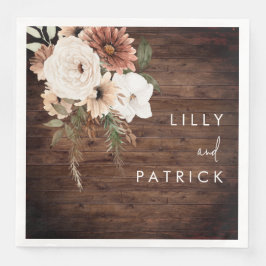 Boho Rustic Wood Floral Wedding Reception Party Serviette