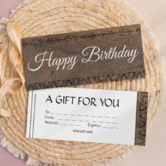 Boho rustic wood look Geschenkgutschein Einladung