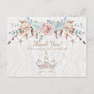 Boho Rustik Wald Blumen Einhorn Danke Postkarte