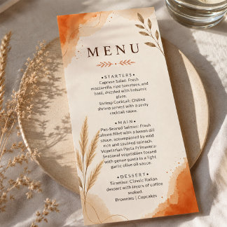 Boho-Rustikal-Erdfarbene-Terrakotta-Hochzeit Menükarte