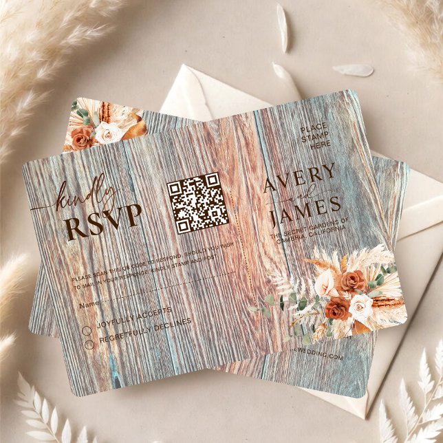 Boho-Rustikal-Holzkorn-QR-Code-RSVP-Karte RSVP Karte (Von Creator hochgeladen)