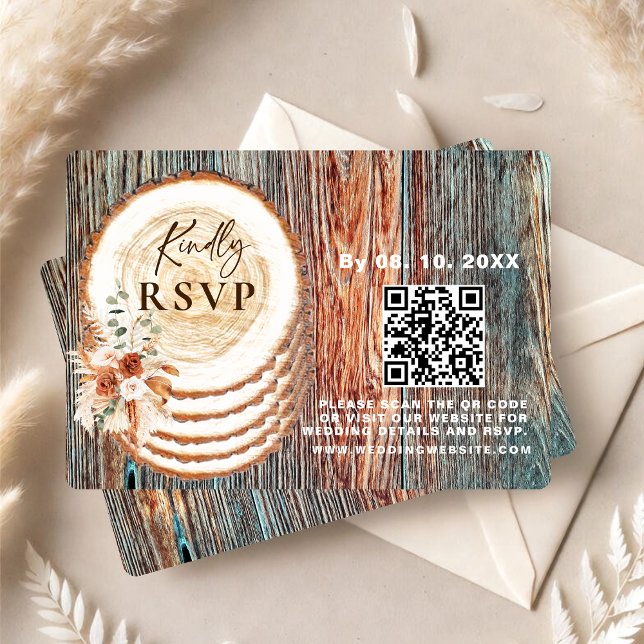 Boho-Rustikal Holzscheibe-RSVP-Karte mit QR-Code RSVP Karte (Von Creator hochgeladen)