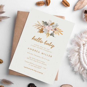 Boho-Rustikal-Neutrale-Wildblumen-Baby-Party Einladung