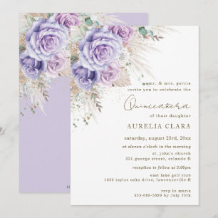 Boho Rustikal Pampas Lila Floral Quinceañera Einla Einladung