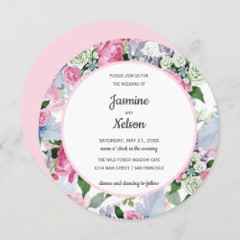 Boho Rustikal Rosa Blütenblüten Hochzeit Einladung
