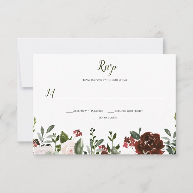 Boho Rustikale Aquarellblume Grundgrenze RSVP Karte (Vorderseite)