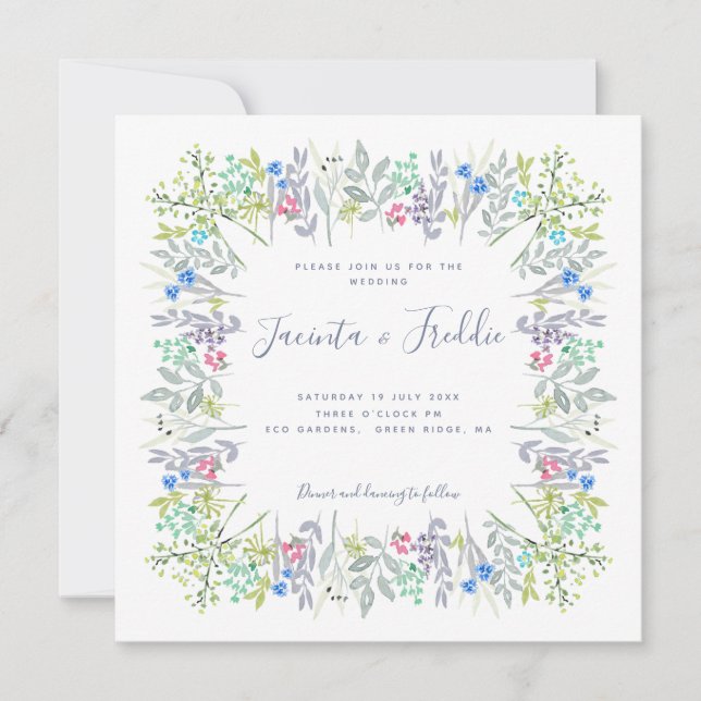 Boho rustikale Blumenblumen Hochzeit Einladung (Vorderseite)