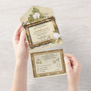 Boho rustikale Blumenorchidee Vintager Rahmen All In One Einladung