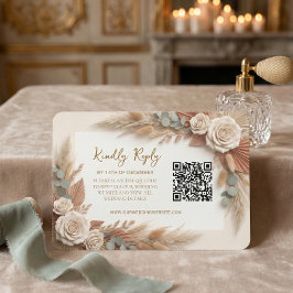 Boho-rustikale Floral QR-Code-Hochzeit RSVP Karte