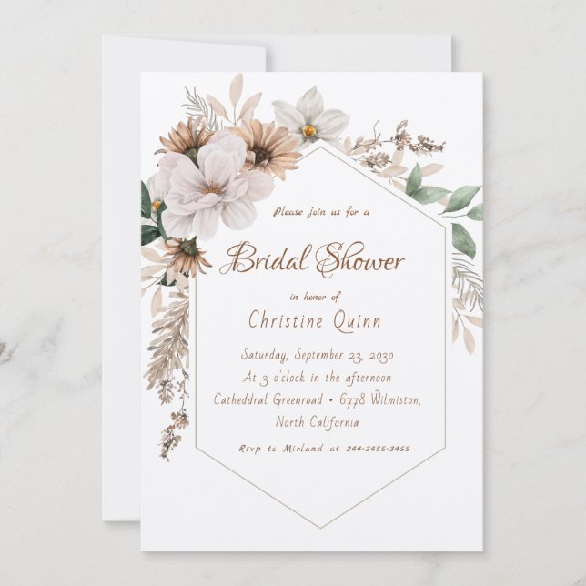 Boho-Rustikale Florale Brautparty Einladung (Vorderseite)