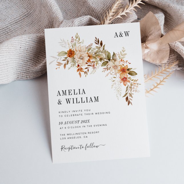 Boho rustikale Herbstflora Hochzeit Einladung (Von Creator hochgeladen)