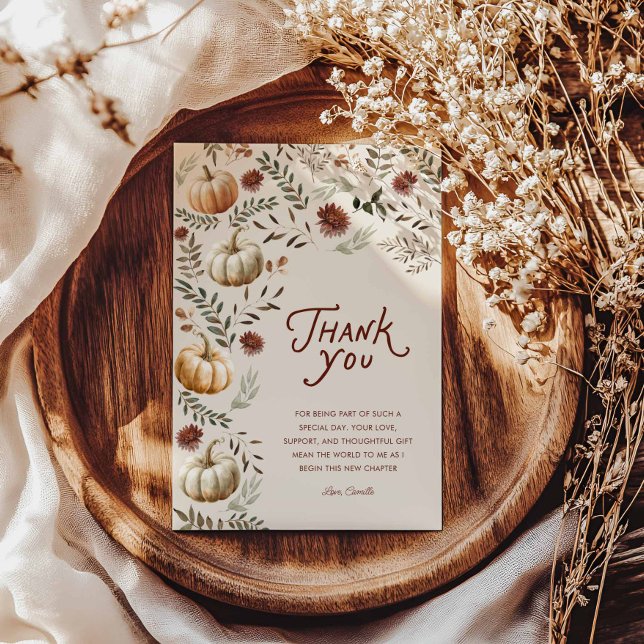 Boho Rustikale Hochzeitsdusche im Herbst Danke (Rustic Pumpkin Thank you card)