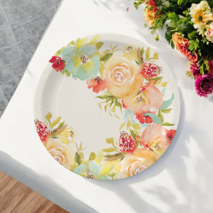 Boho rustikale hübsche florale Wasserfarben-Brautp Pappteller
