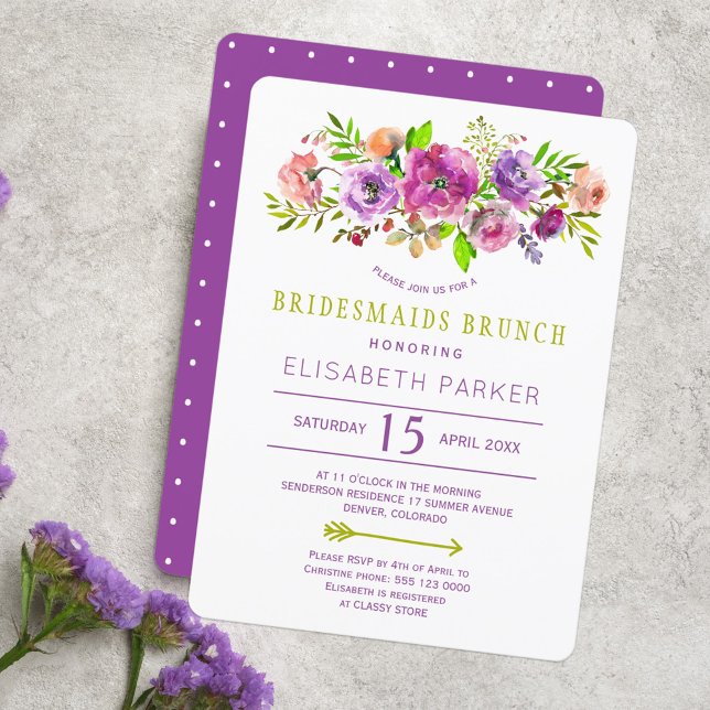 Boho rustikale lila grüne Blumensträuße Brunch Einladung (Von Creator hochgeladen)