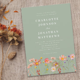 Boho Rustikale Wildblume Floral Sage Green Einladung