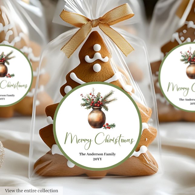 Boho-rustikaler Weihnachtsstrauß neutraler Aufkleb Runder Aufkleber (Bohemian Rustic Christmas Bouquet Neutral Sticker)