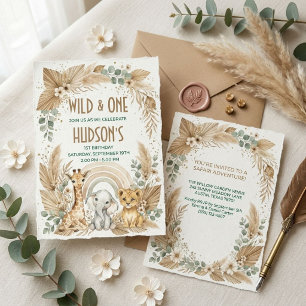 Boho Safari 1. Geburtstag Wild und Einer Pampas Gr Einladung