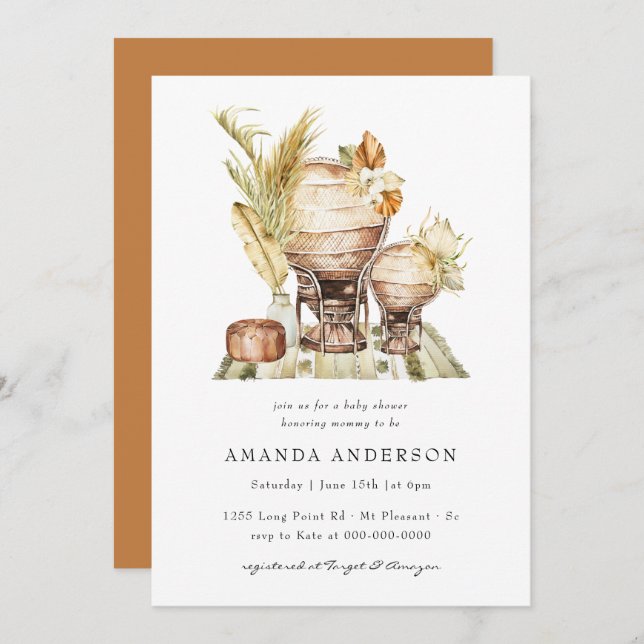 Boho Safari African Gender Neutral Boy Baby Dusche Einladung (Vorne/Hinten)