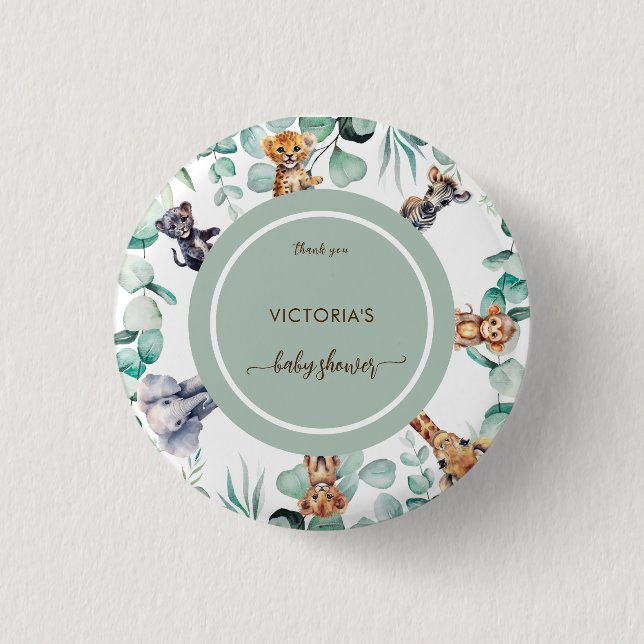 Boho Safari Animal Niedlich Greenery Baby Shower Button (Vorderseite)