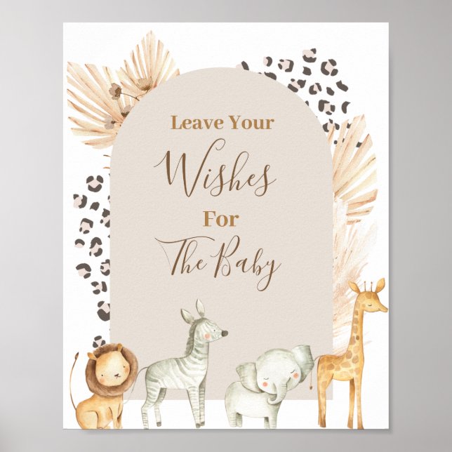 Boho Safari Animals Baby Dusche Wünsche für Baby Poster (Vorne)