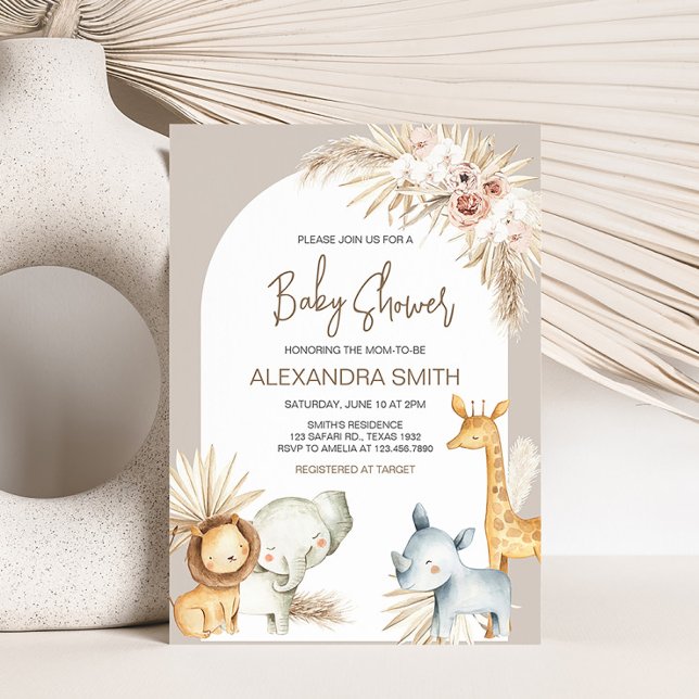 Boho Safari Animals Baby Shower Einladung (Boho Jungle Animals Baby Shower Invitation)