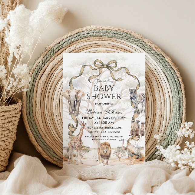 Boho Safari Animals Beige Neutral Baby Shower Einladung (Von Creator hochgeladen)