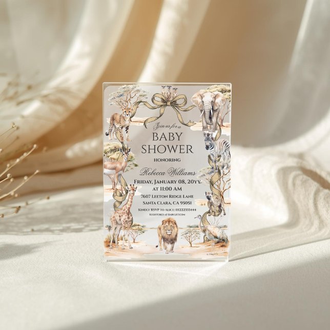 Boho Safari Animals Gender Neutral Baby Shower Acryleinladungen (Von Creator hochgeladen)