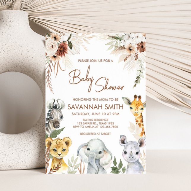 Boho Safari Baby Shower Einladung (Boho Safari Animals Baby Shower Invitation)