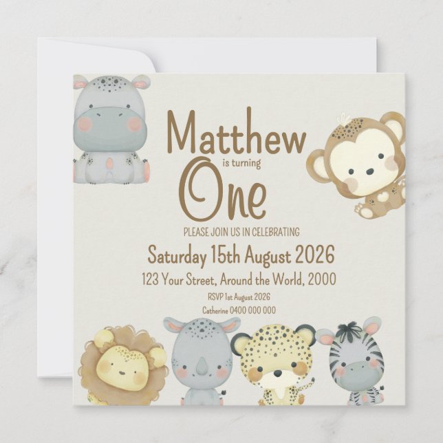 Boho Safari Einladung zum Geburtstag (Vorderseite)