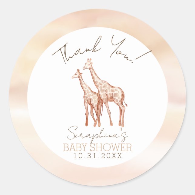 Boho Safari Giraffe Babydusche Runder Aufkleber (Vorderseite)
